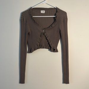 Cropped brown long sleeve cardigan